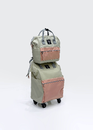 تصویری از کیف و ساک دوقلو چرخ دار کرم صورتی HANENTON