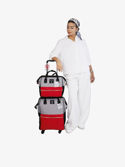 کیف و ساک دوقلوی سه رنگ  طوسی  قرمز مشکی Hanenton