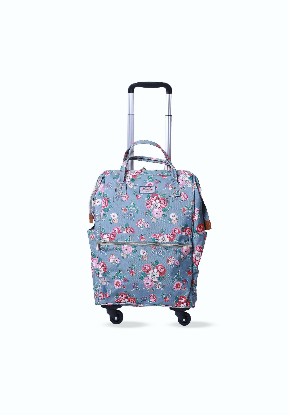 تصویری از ساک مسافرتی چرخ دار طوسی با طرح گلی