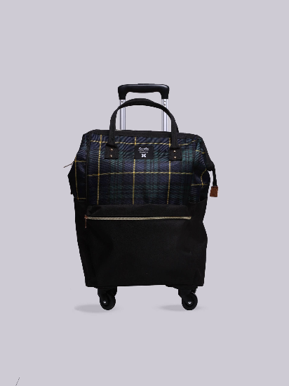 ساک چرخ دار چهارخونه سرمه ای زرد تک